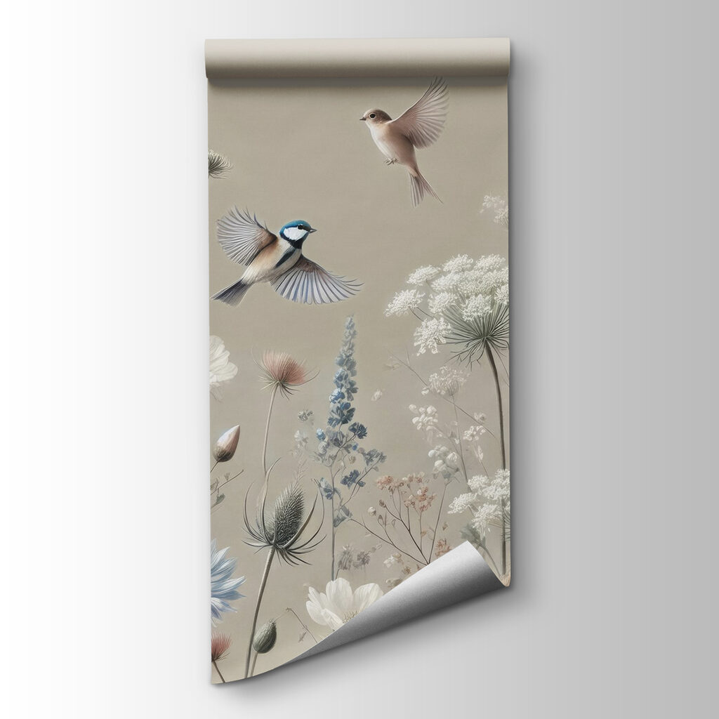 Small birds among wildflowers — product view