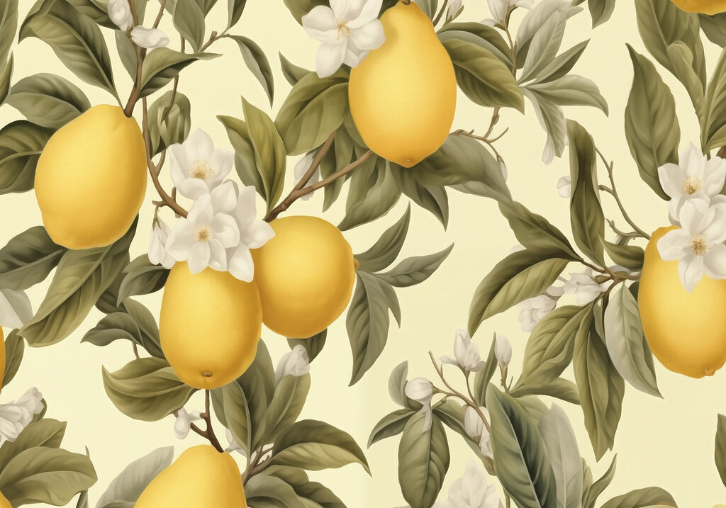 Lemons among cream blossom — full design