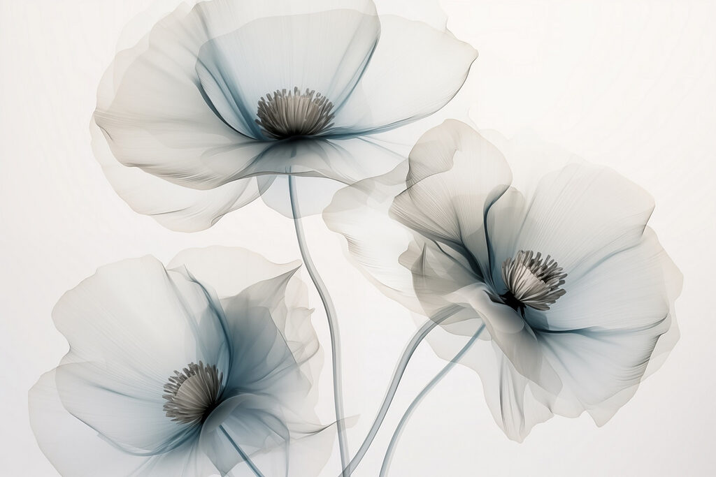Translucent grey-blue flowers — full design