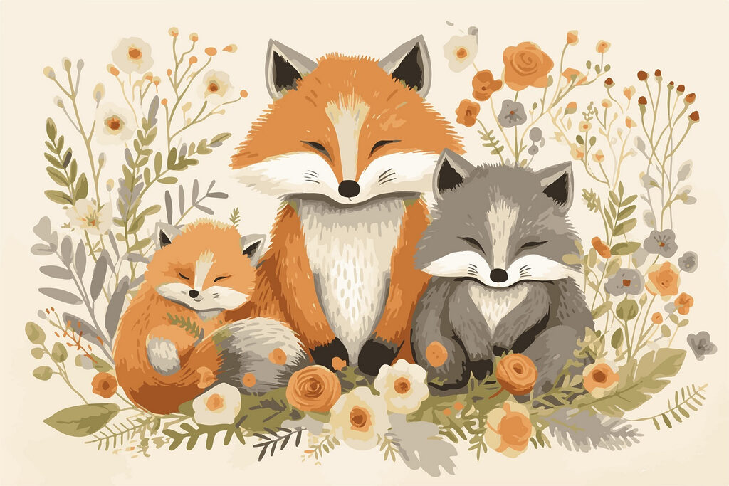 Foxes in a wreath — full design