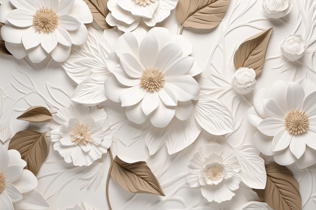 White flowers, relief effect — full design