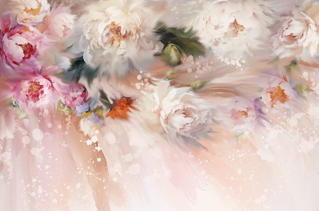 Peonies in soft washes — full design