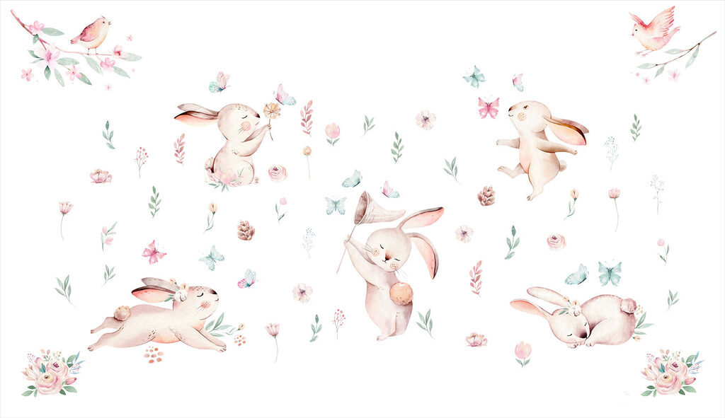Rabbits among small flowers — full design