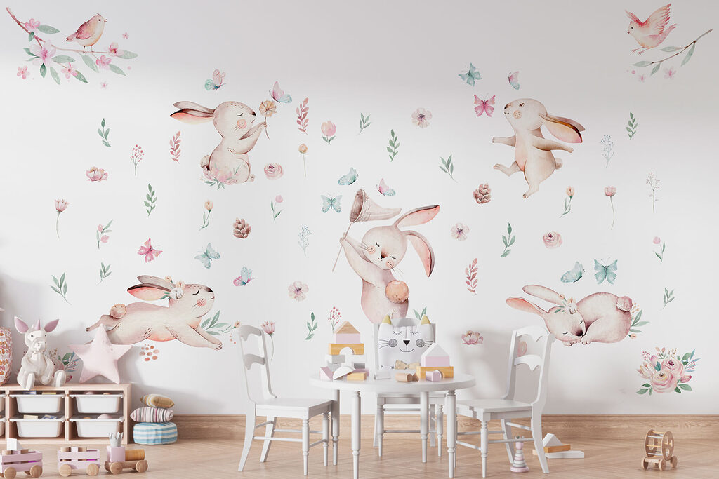 Rabbits among small flowers — interior 1