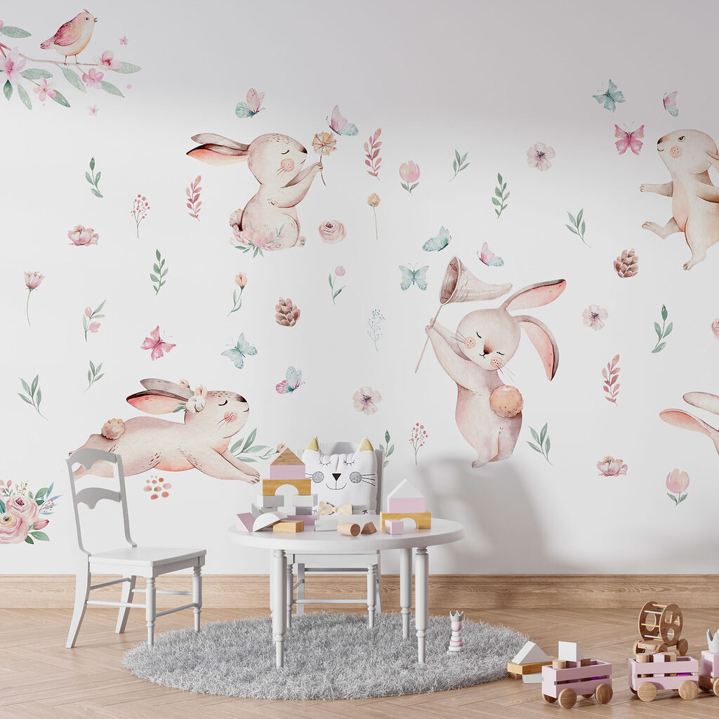 Rabbits among small flowers — interior 2