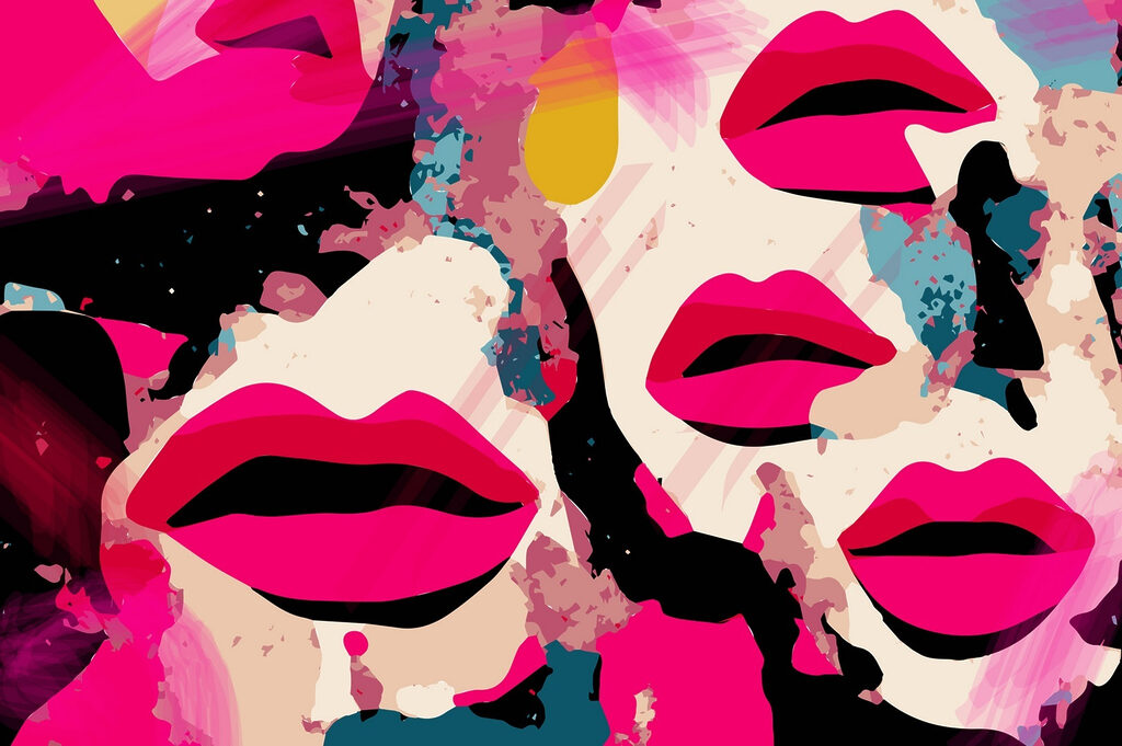 Pink lips in splashes — full design