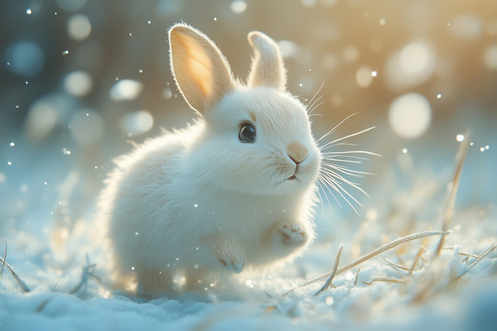 Rabbit in winter light — full design