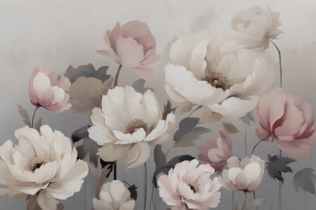 Muted pastel peonies — full design