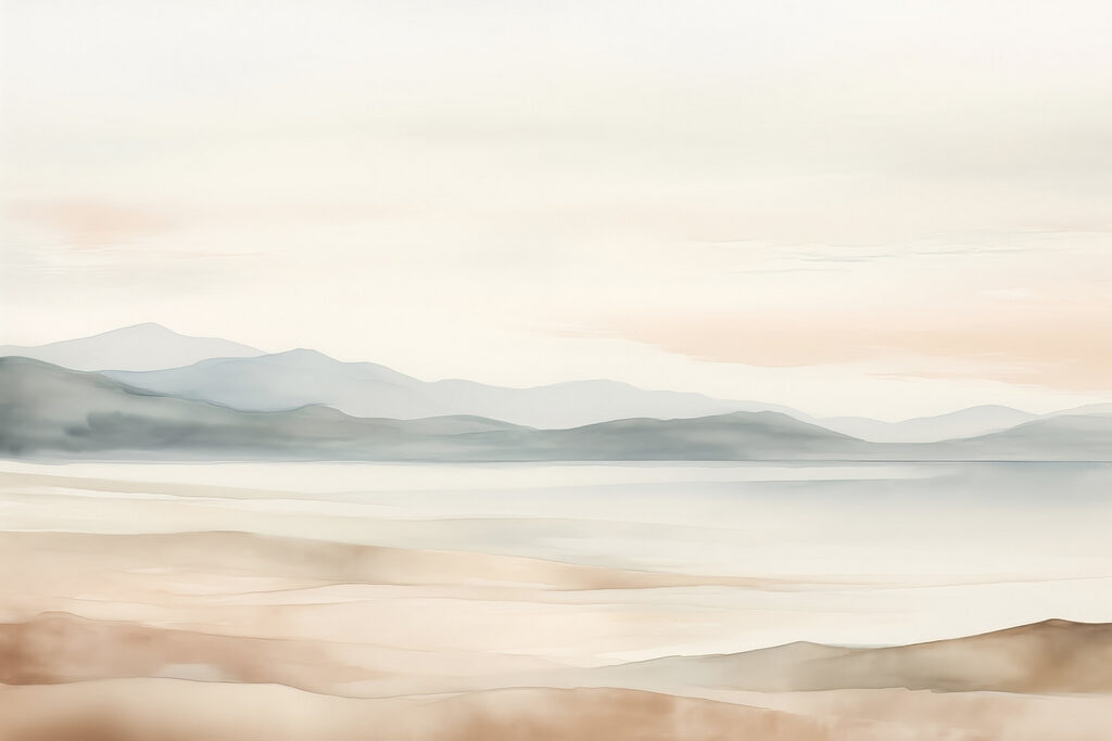 Lake before grey hills — full design