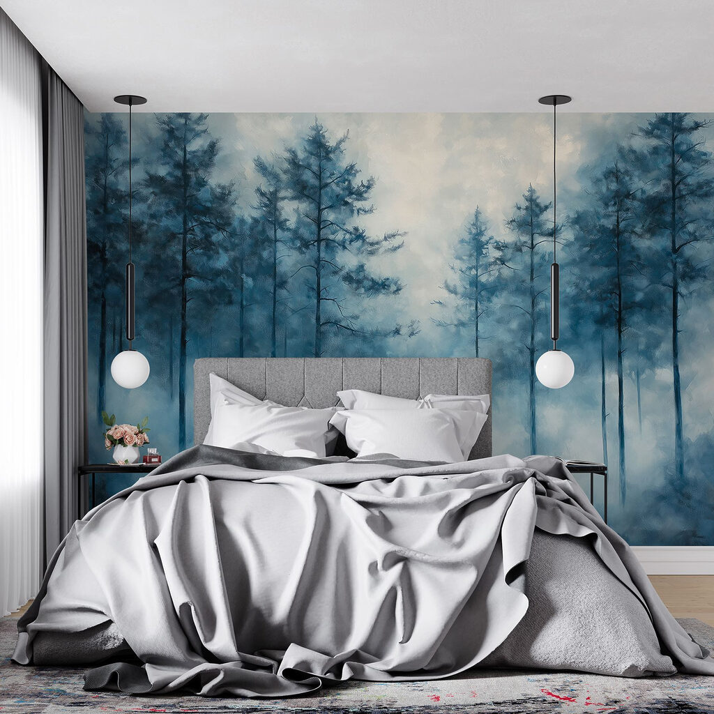 Slender pines, deep blue — interior 1