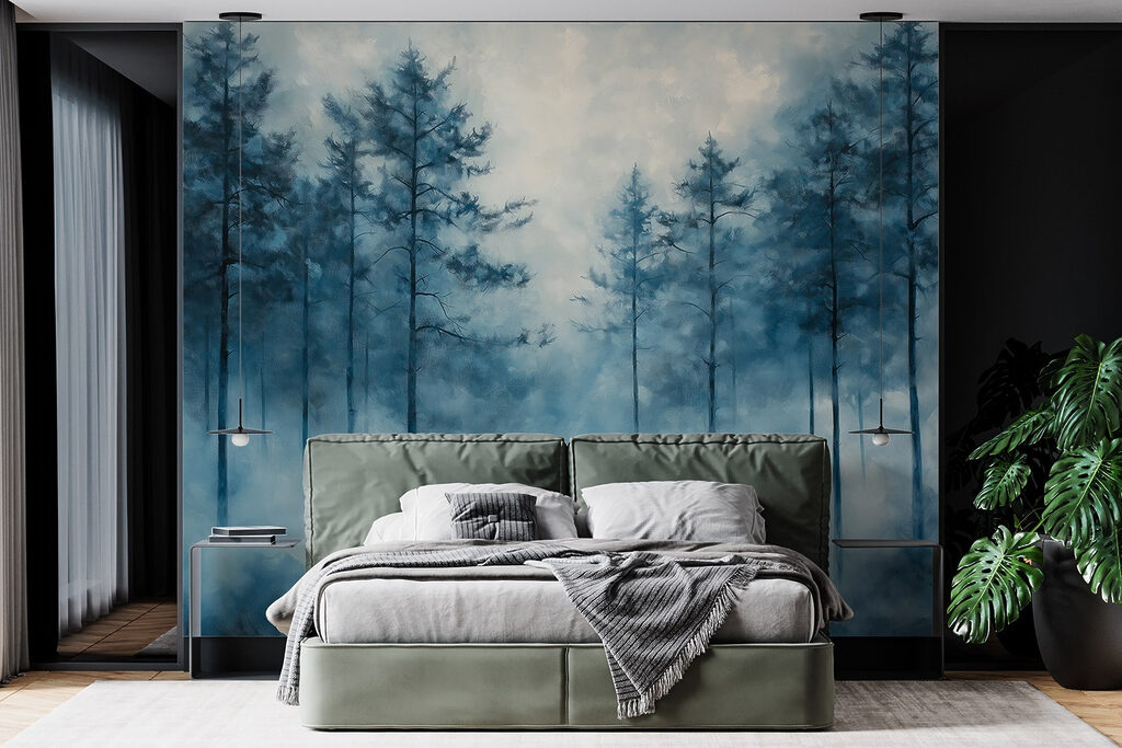 Slender pines, deep blue — interior 3