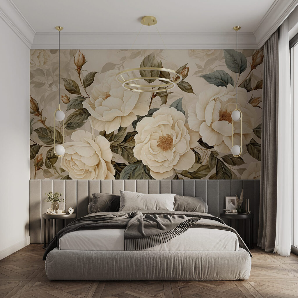 Cream roses among leaves — interior 1