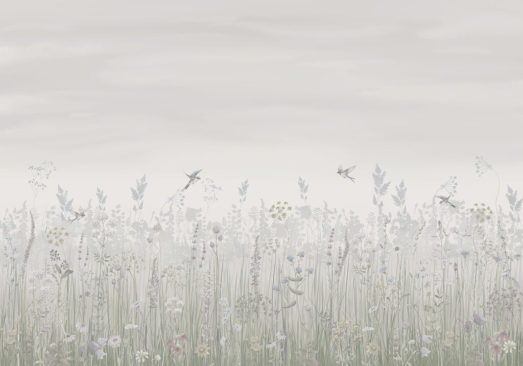 Birds over a meadow — full design