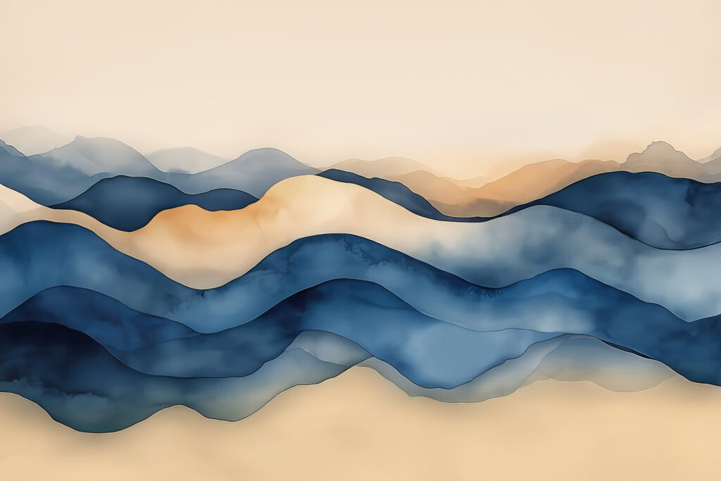 Blue ridges over cream — full design