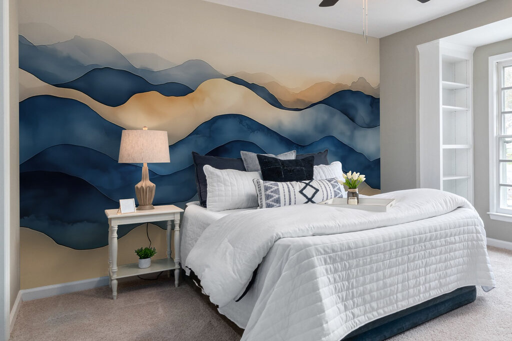 Blue ridges over cream — interior 1