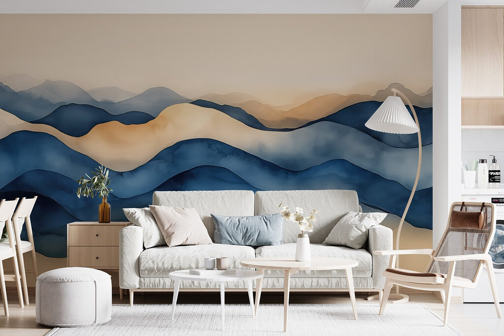 Blue ridges over cream — interior 2