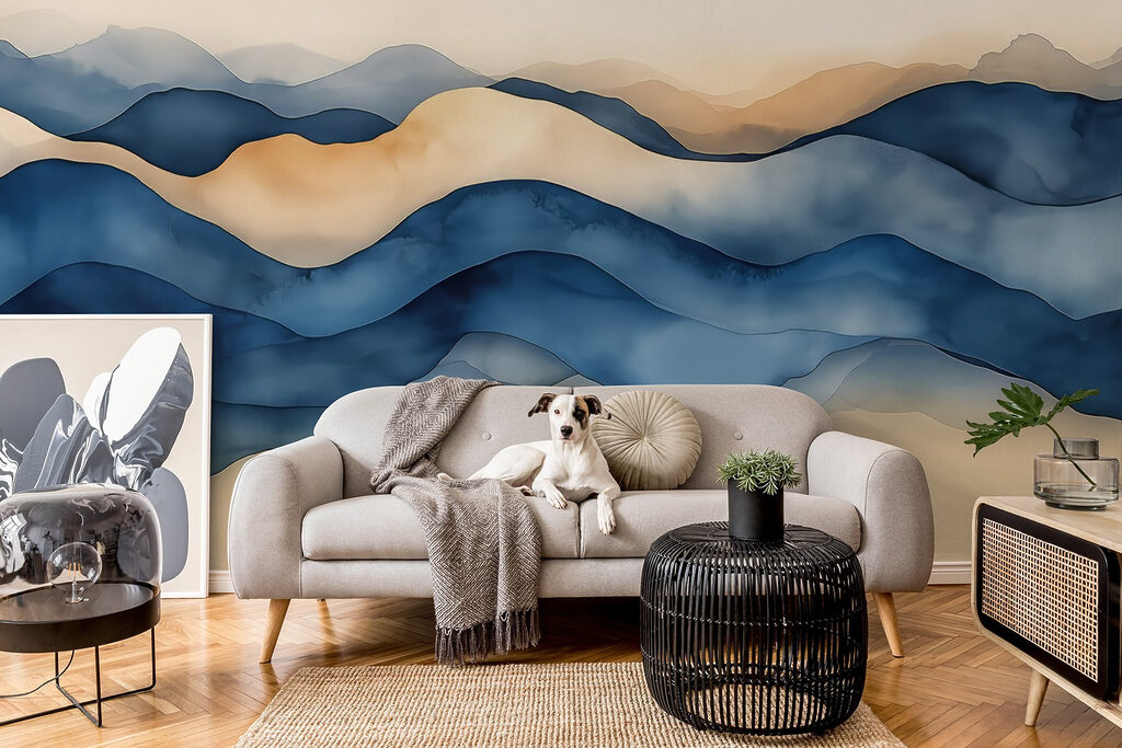 Blue ridges over cream — interior 4