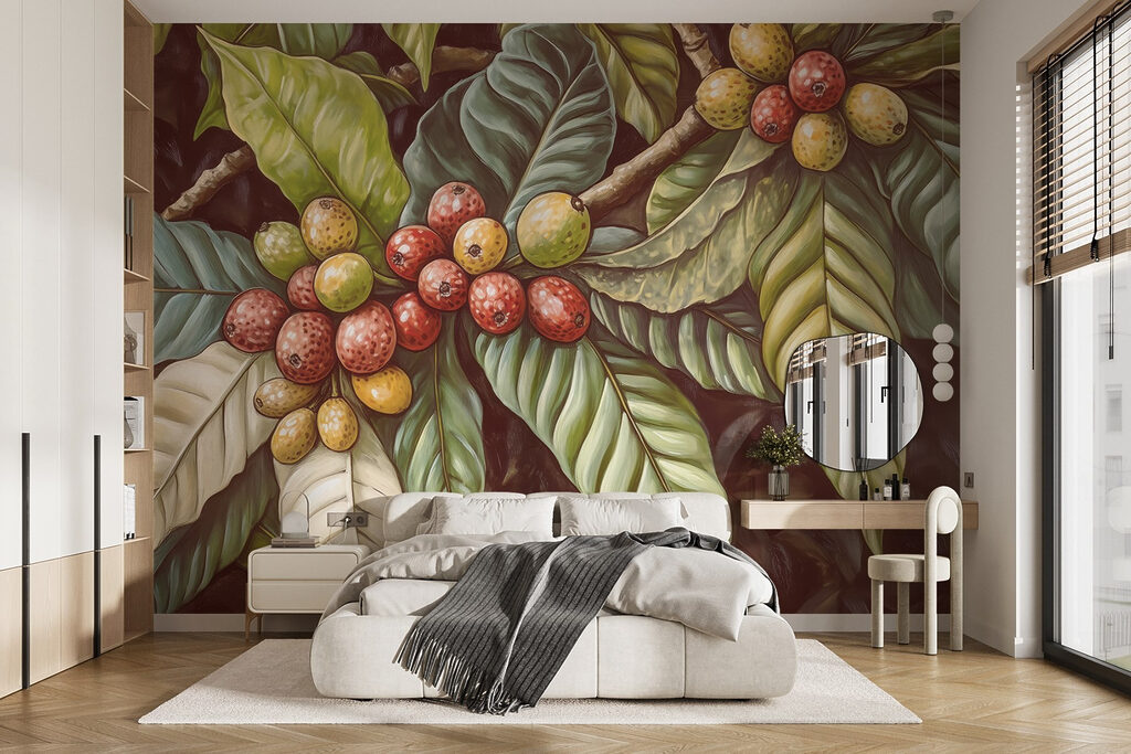 Coffee cherries and leaves — interior 1