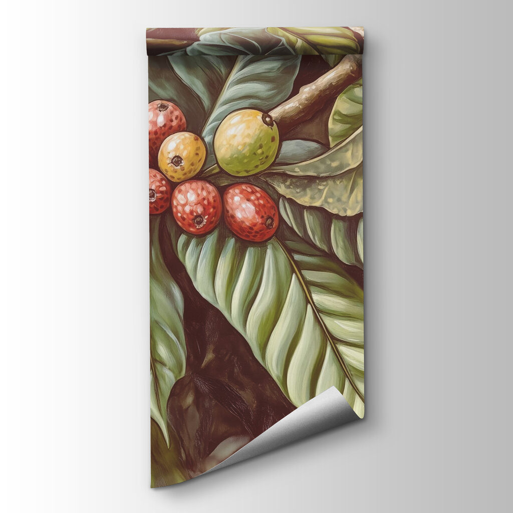Coffee cherries and leaves — product view