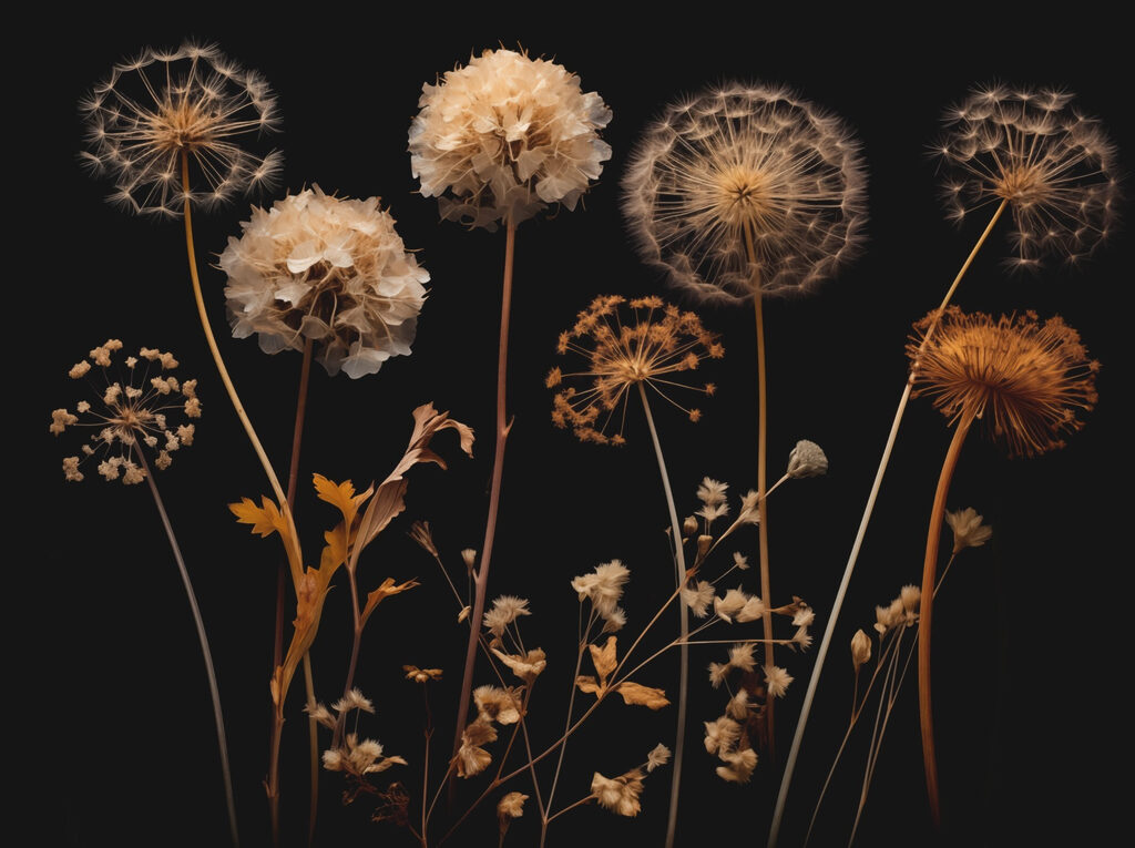 Dried flowers at night — full design