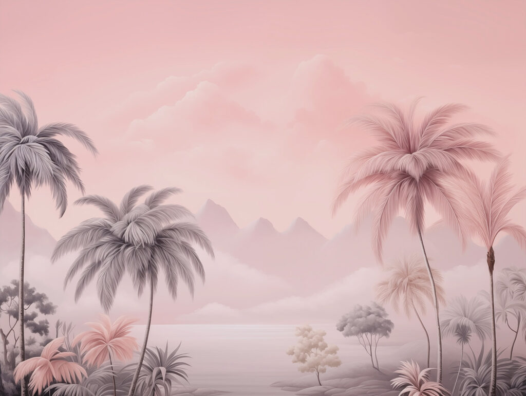 Palms in pink haze — full design
