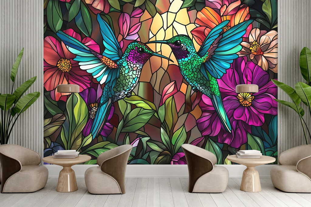 Hummingbirds among colourful flowers — interior 3