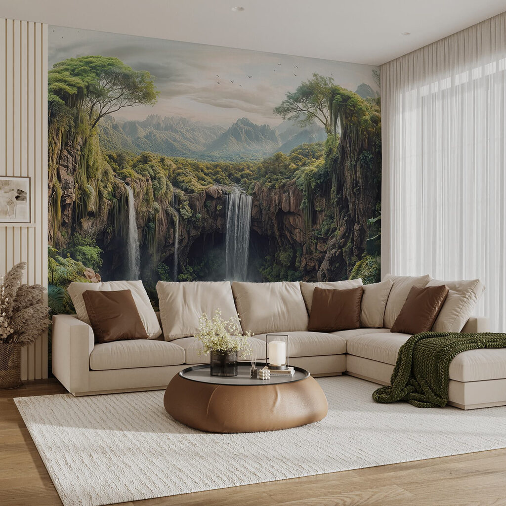 Waterfall between wooded rocks — interior 2