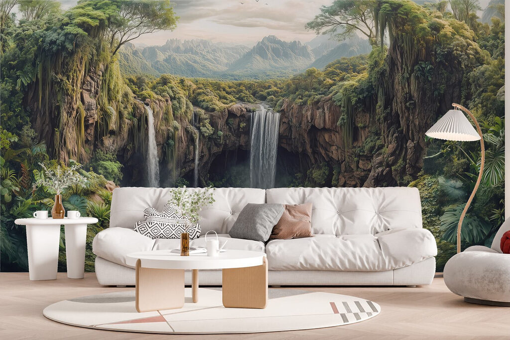 Waterfall between wooded rocks — interior 3