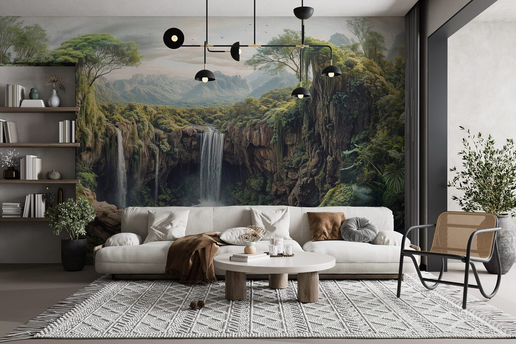 Waterfall between wooded rocks — interior 4