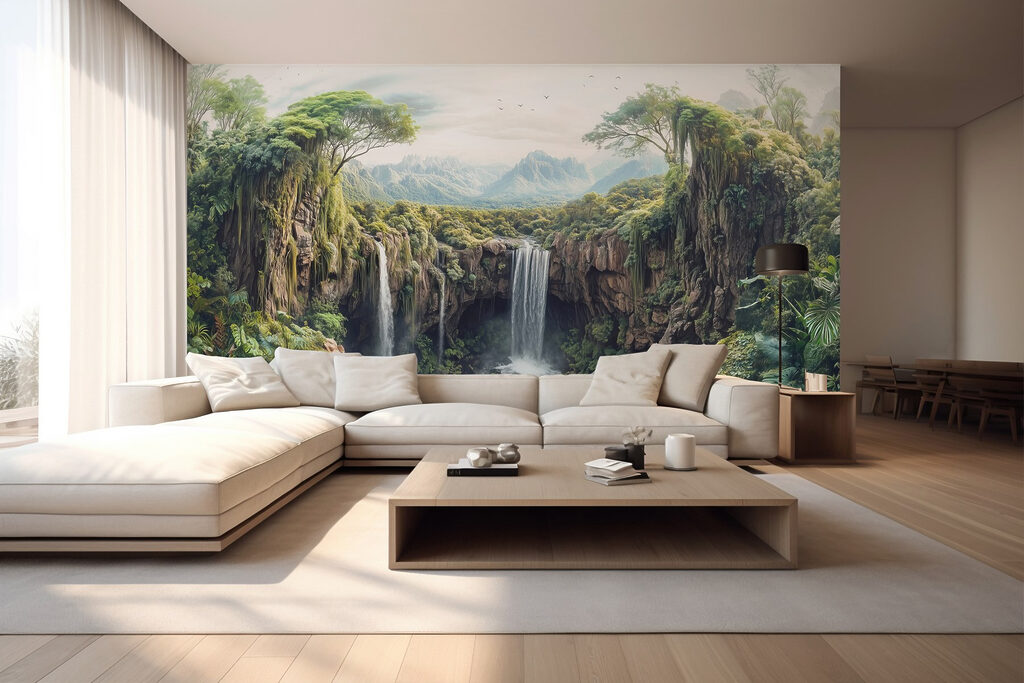 Waterfall between wooded rocks — interior 5
