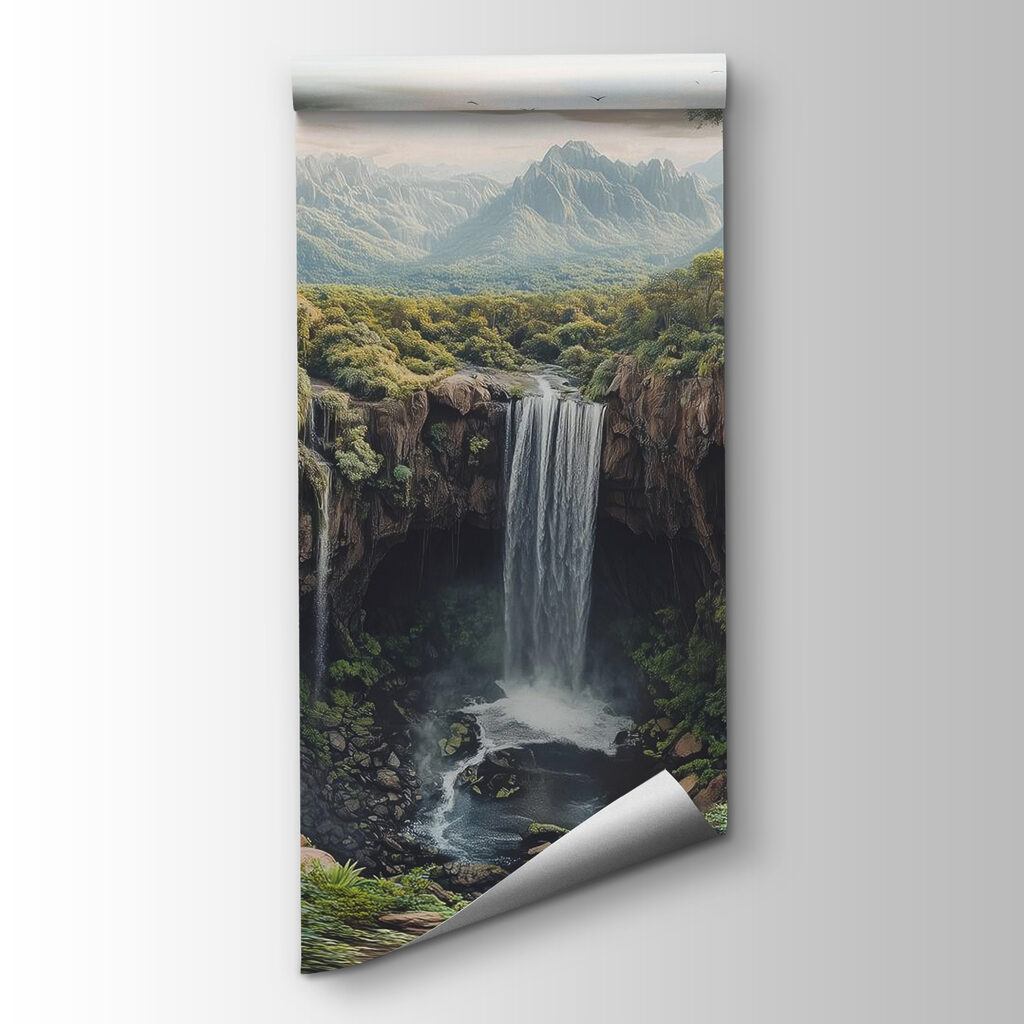 Waterfall between wooded rocks — product view