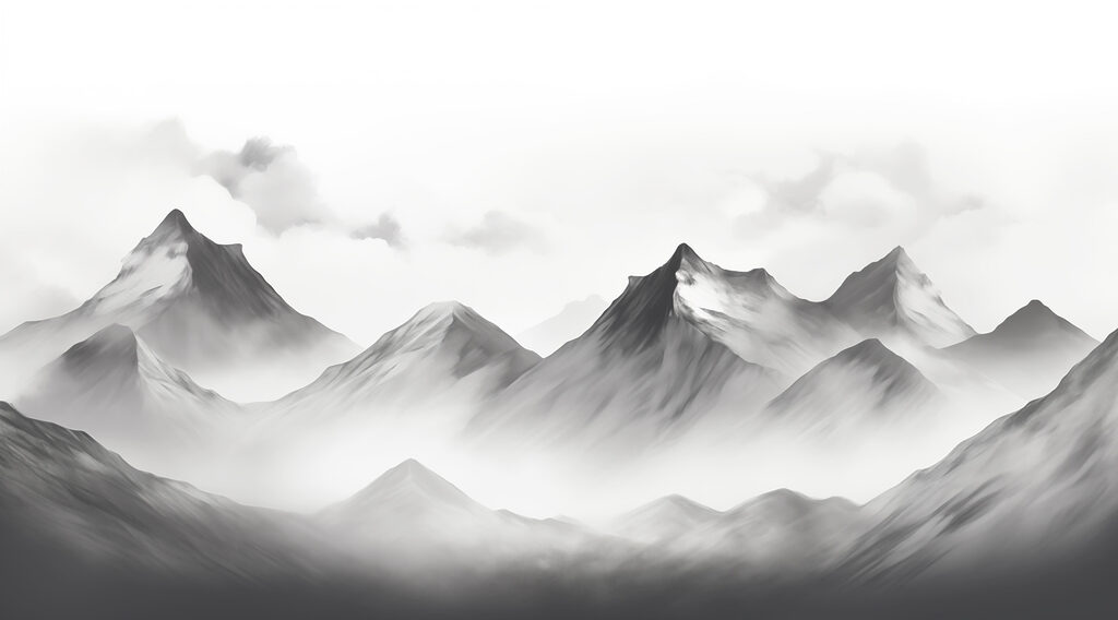 Peaks fading into mist — full design
