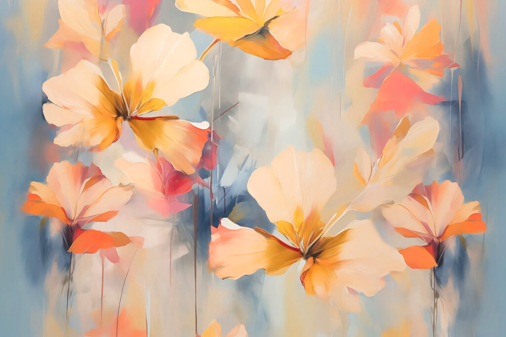 Orange flowers on blue — full design