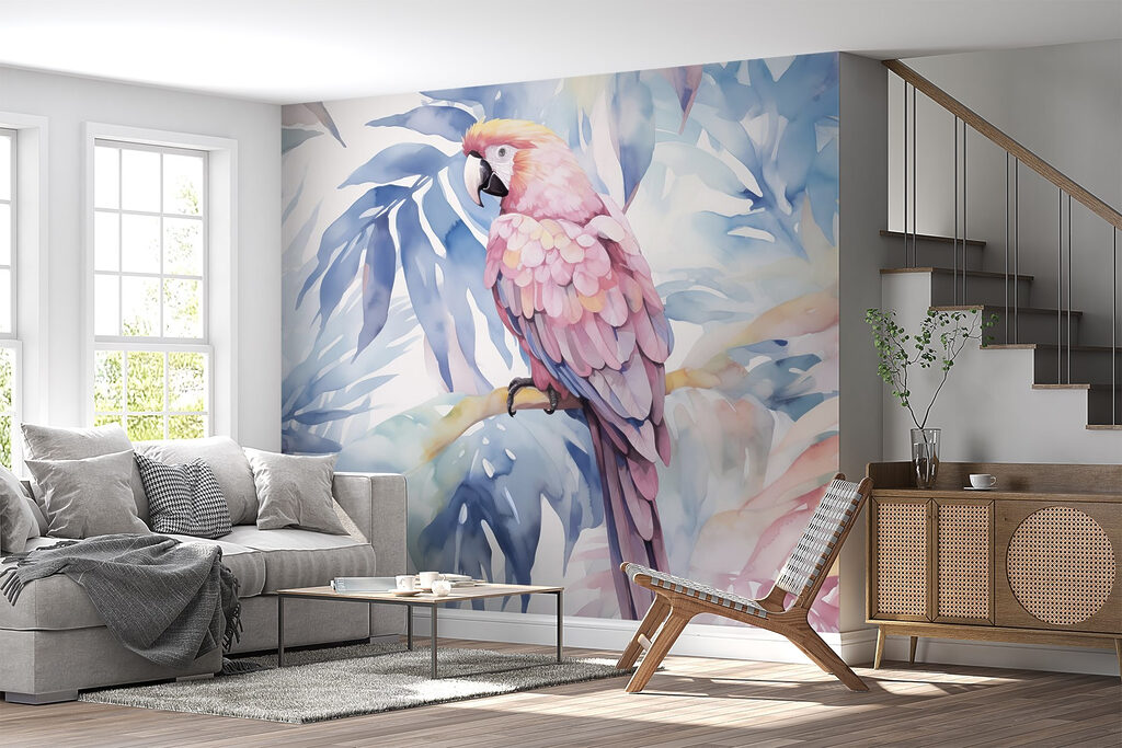 Pink parrot among leaves — interior 1