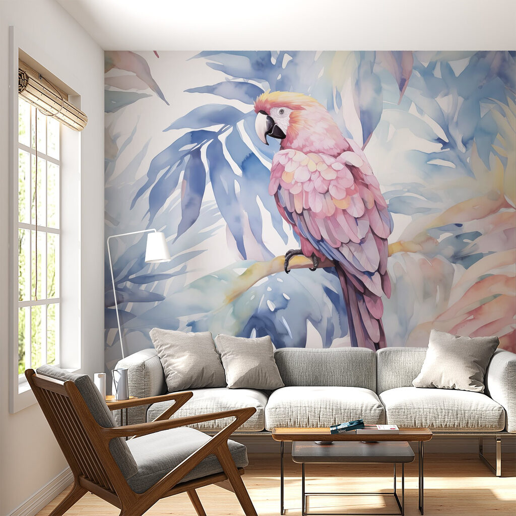 Pink parrot among leaves — interior 2