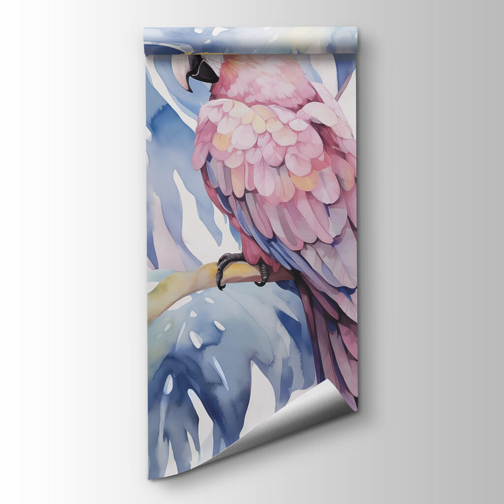 Pink parrot among leaves — product view