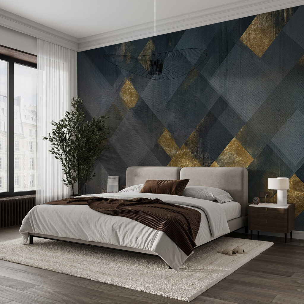 Squares with gold accents — interior 1