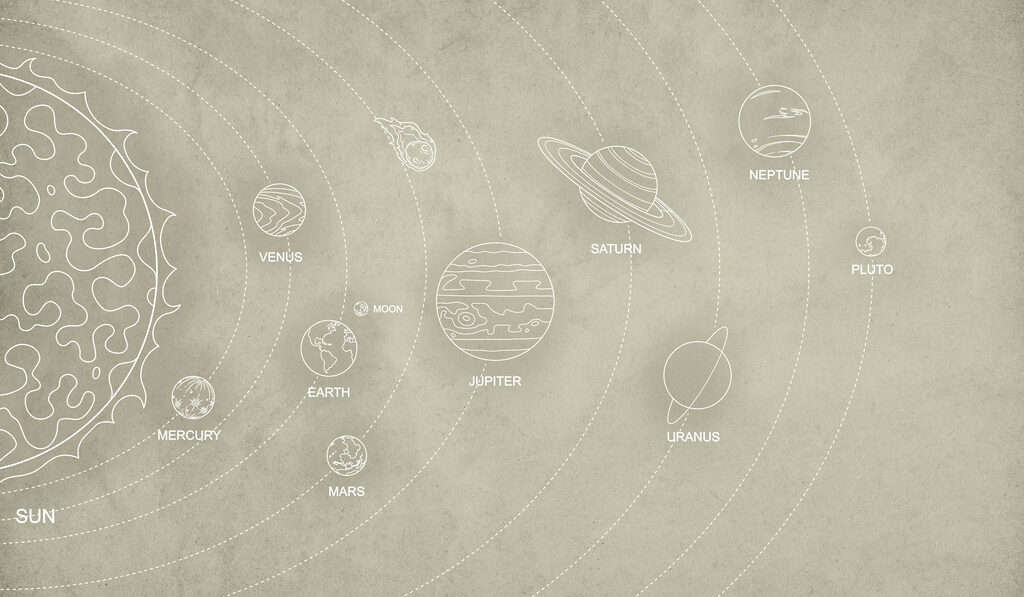 Solar system line art — full design
