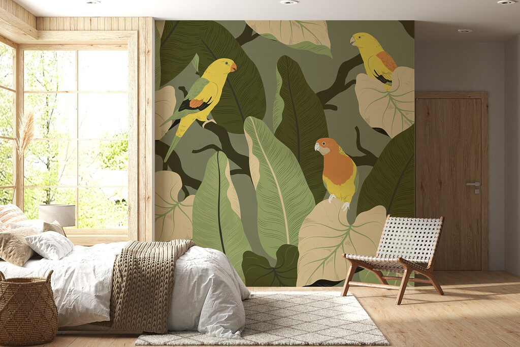 Yellow birds among leaves — interior 2