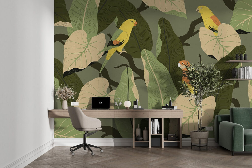 Yellow birds among leaves — interior 3