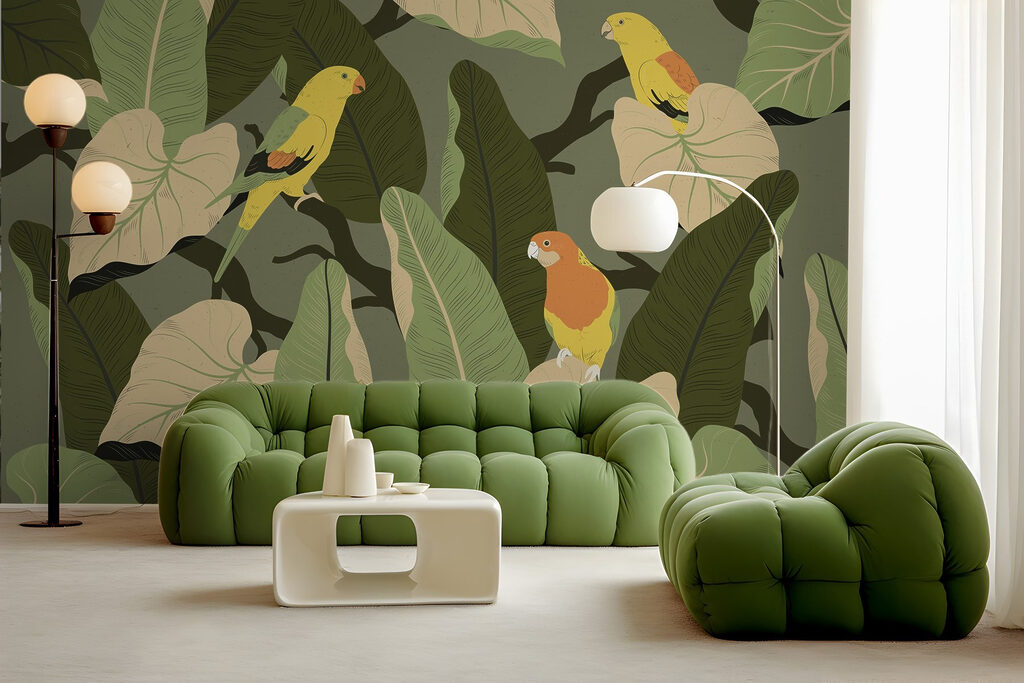 Yellow birds among leaves — interior 4