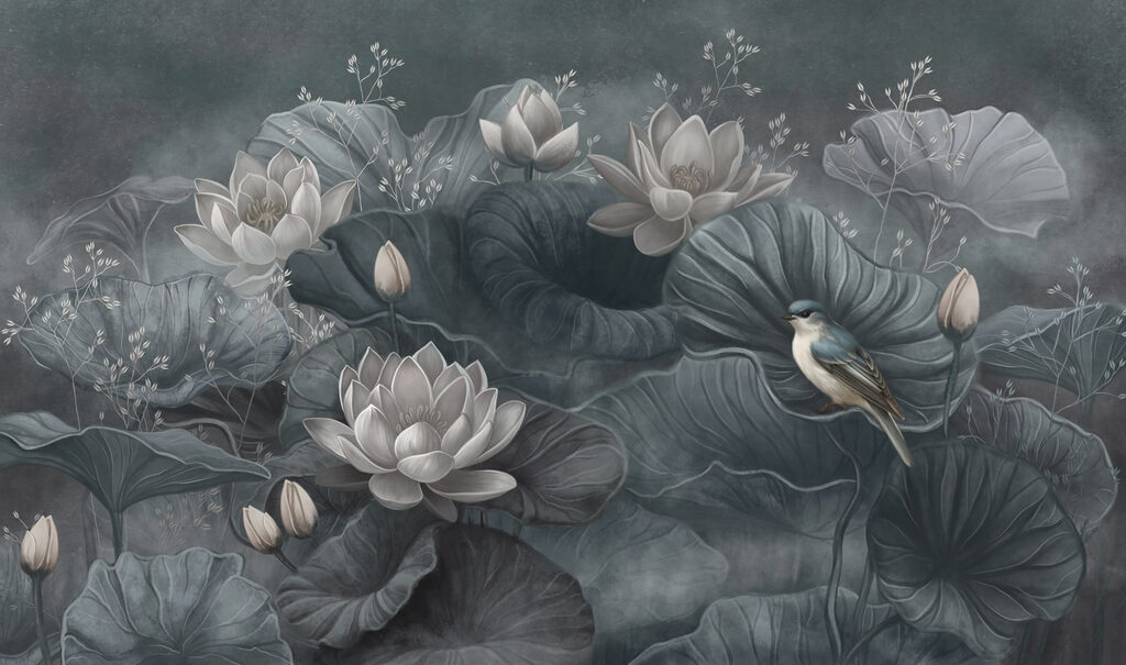 Dark lotus flowers — full design