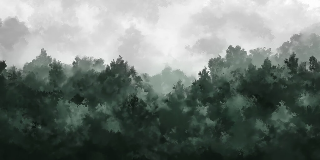 Green forest under clouds — full design