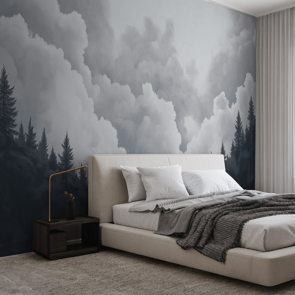 Pines under towering clouds — interior 1