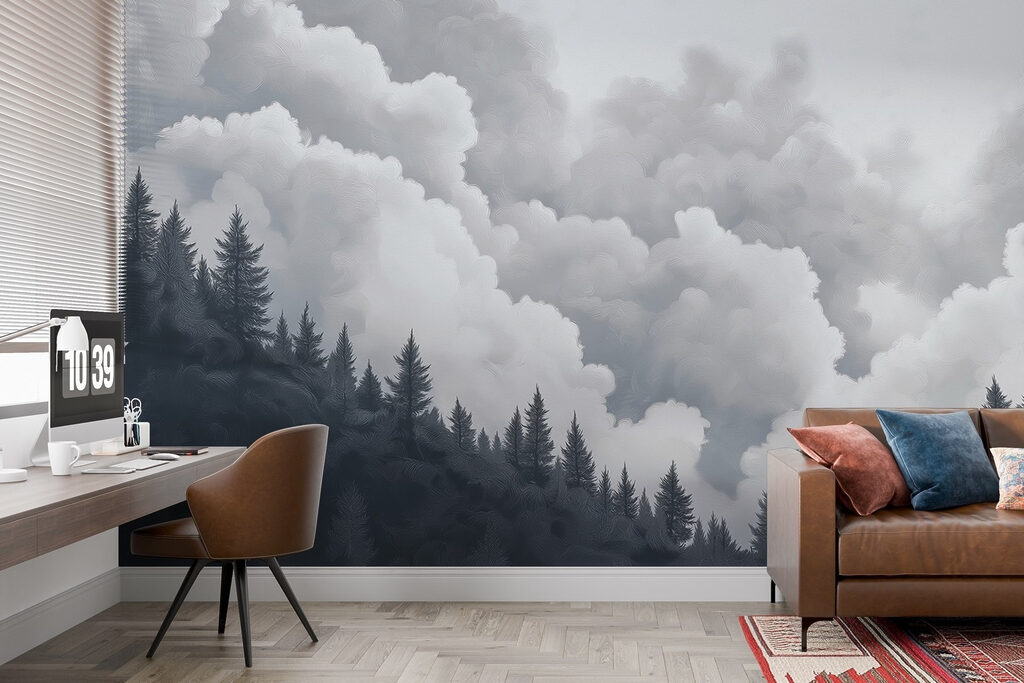 Pines under towering clouds — interior 2