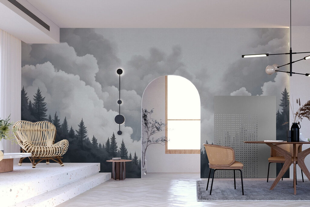 Pines under towering clouds — interior 3