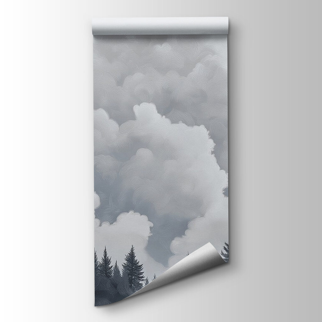 Pines under towering clouds — product view
