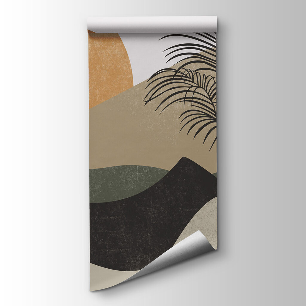 Ochre sun behind palms — product view