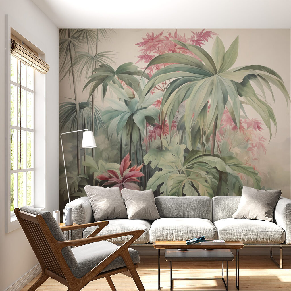 Palms and flowering branches — interior 2