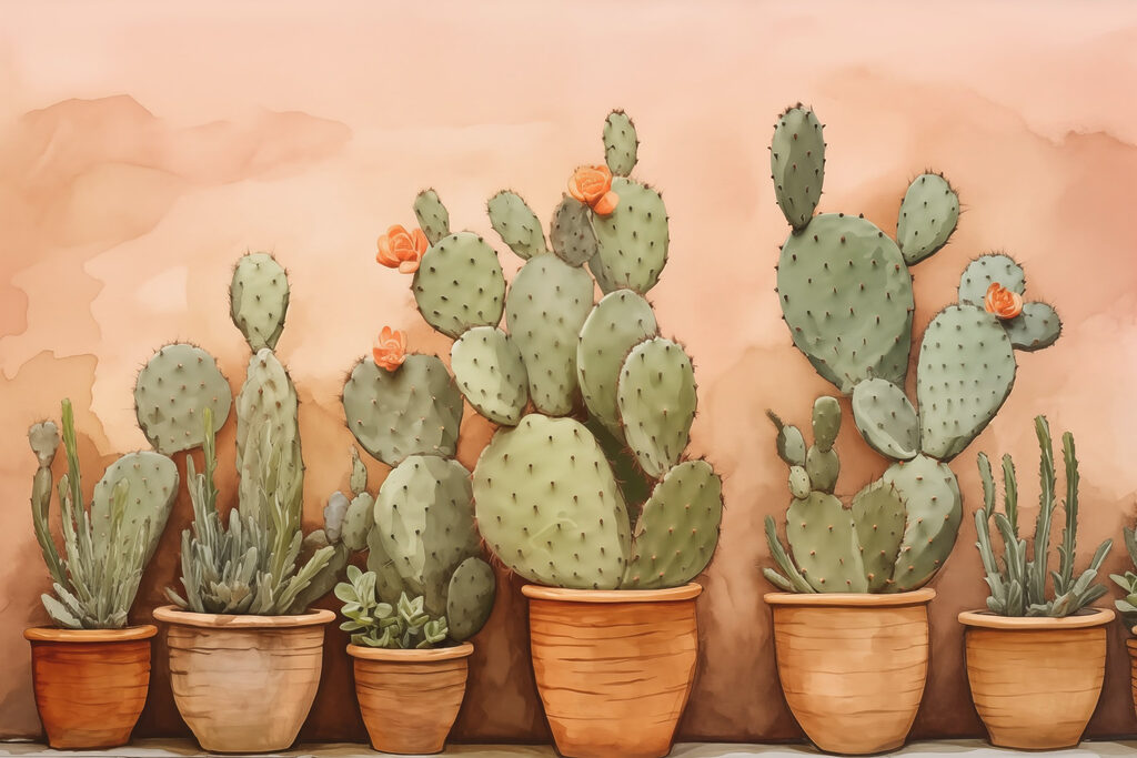 Cacti on soft peach — full design